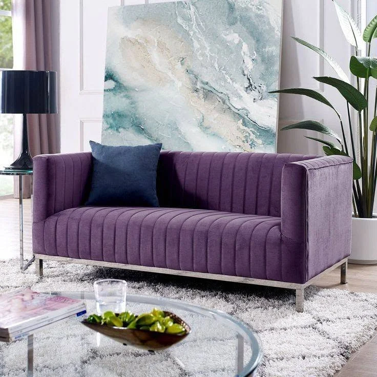 Purple velvet sofa