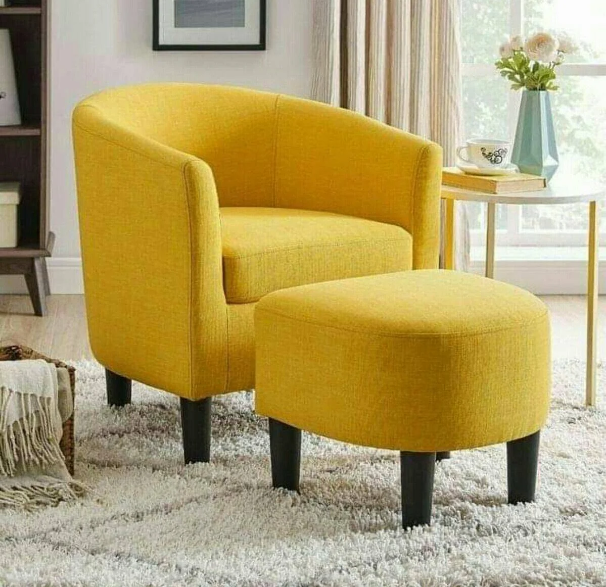 Mustard tub chair with footstool