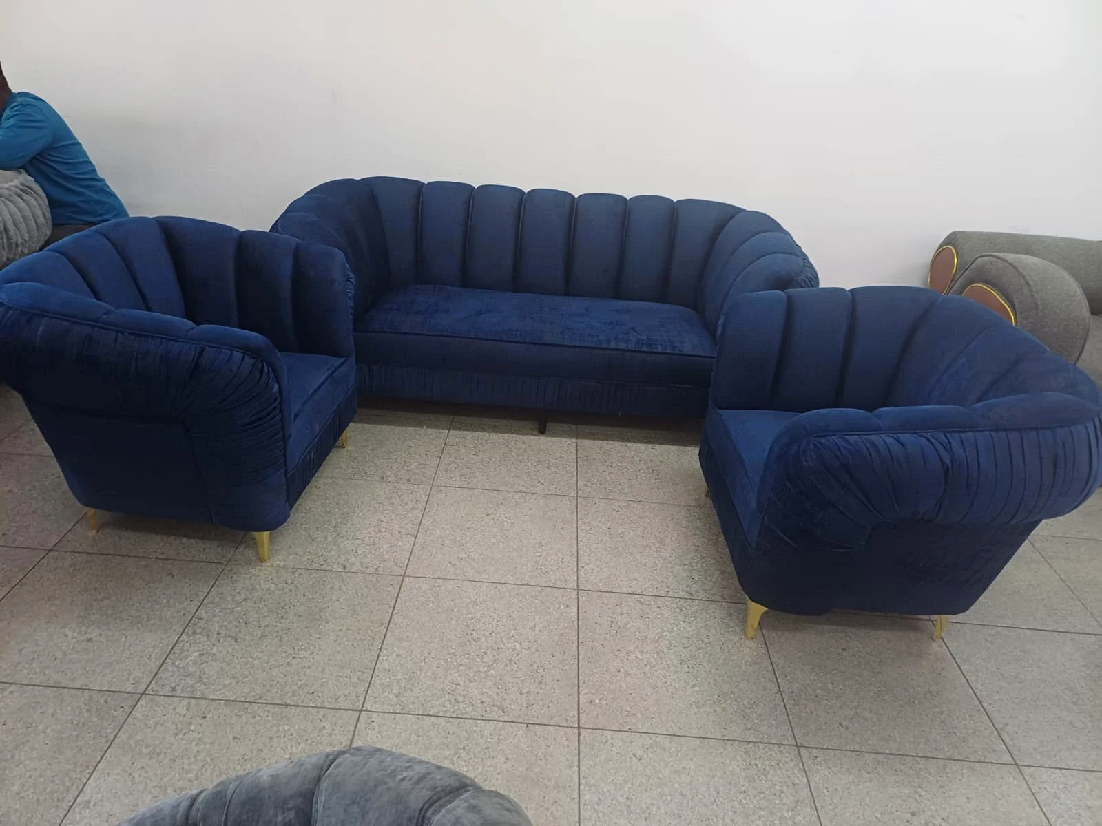 Navy velvet shell-back lounge set